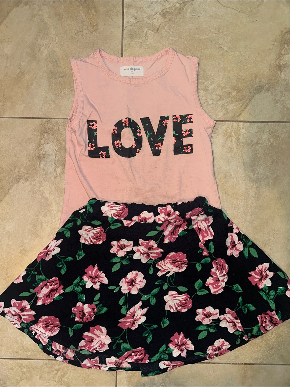 Pink LOVE Tank Top & Floral Skirt Set -
